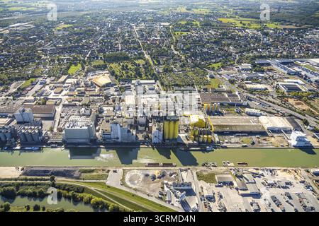 Luftaufnahme, Hafenbereich, Broekelmann und Co. Ölmühle im Hafen am Datteln-Hamm-Kanal, Baustelle Bockum-Hoevel, Hamm, Ruhrgebiet, N Stockfoto
