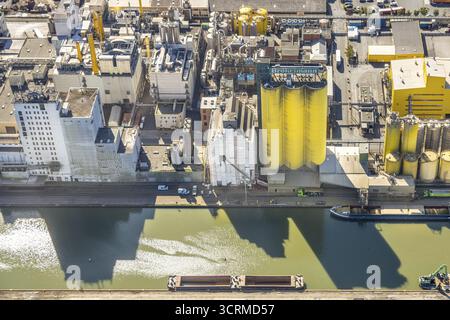 Luftaufnahme, Hafengebiet, Broekelmann und Co. Ölmühle im Hafen am Datteln-Hamm-Kanal, Bockum-Hoevel, Hamm, Ruhrgebiet, Nordrhein-Westfal Stockfoto