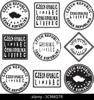 Tschechische Republik Liberec Round Seal Map Design Stock Vektor