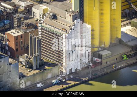 Luftaufnahme, Hafengebiet, Broekelmann und Co. Ölmühle im Hafen am Datteln-Hamm-Kanal, Bockum-Hoevel, Hamm, Ruhrgebiet, Nordrhein-Westfal Stockfoto