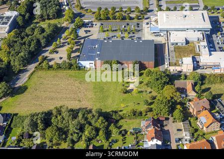 Luftaufnahme, Westpress Arena, Beta Finanz Eissportarena Hamm, Lidl Supermarkt, Uentrop, Hamm, Ruhrgebiet, Nordrhein-Westfalen, Deutschland, DE, Shoppin Stockfoto