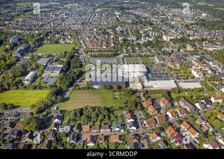 Luftaufnahme, Westpress Arena, Beta Finanz Eissportarena Hamm, Lidl Supermarkt, Uentrop, Hamm, Ruhrgebiet, Nordrhein-Westfalen, Deutschland, DE, Shoppin Stockfoto