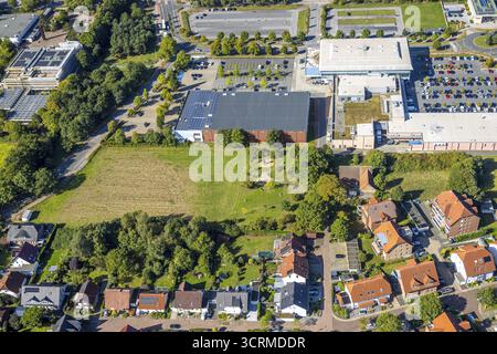 Luftaufnahme, Westpress Arena, Beta Finanz Eissportarena Hamm, Lidl Supermarkt, Uentrop, Hamm, Ruhrgebiet, Nordrhein-Westfalen, Deutschland, DE, Shoppin Stockfoto