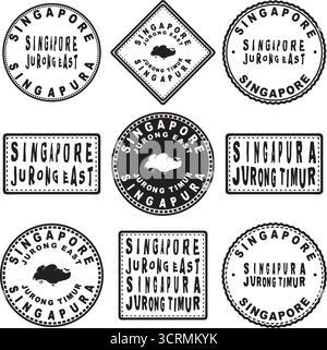 Singapur Jurong East Round Seal Map Design Stock Vektor
