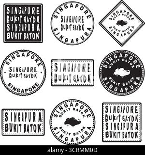 Singapore Bukit Batok Round Seal Map Design Stock Vektor