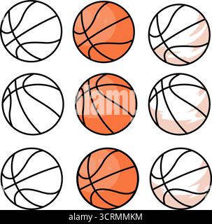 Basketballbälle-Symbol im Linien- und Farbstil - Vektorsymbol Stock Vektor
