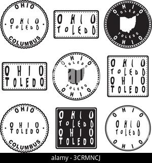 Ohio Toledo Round Seal Map Design Stock Vektor
