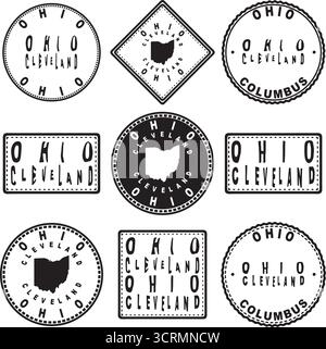 Ohio Cleveland Round Seal Map Design Stock Vektor