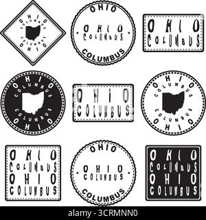 Ohio Columbus Round Seal Map Design Stock Vektor