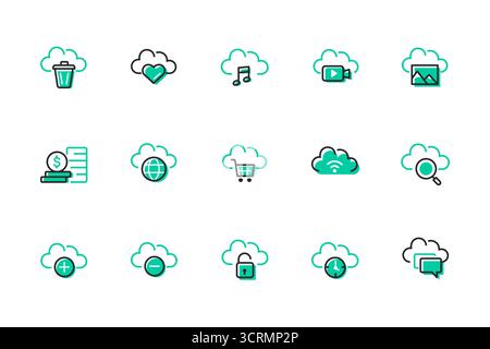 Cloud-Computing – Satz von Symbolen im Liniendesign Stock Vektor