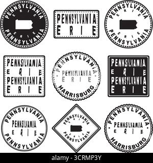 Pennsylvania Erie Round Seal Map Design Stock Vektor