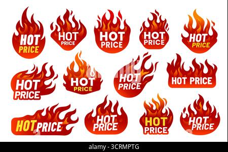 Heißer Preis Angebot Promotion Feuerflammenetiketten Set Stock Vektor