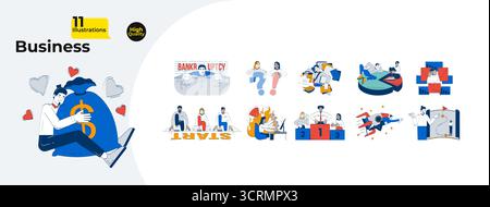 Business Doodle Cartoon Illustrationen Mega Bundle Stock Vektor