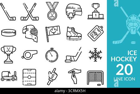 Eishockeyausrüstung und Symbole für die Spiellinie Stock Vektor