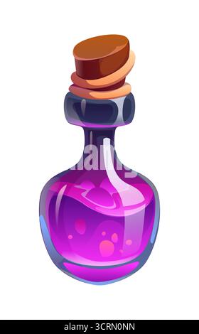 Halloween Cartoon Zaubertränke Flasche oder Hexengiftelixier in Glasflasche, Vektor-Icon. Halloween Horror Night Urlaub und Trick or Treat Party Magies Stock Vektor