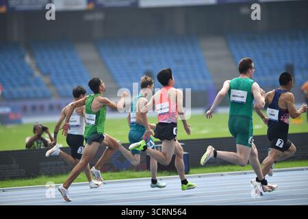 Neu-Delhi, Indien. Oktober 2025. Takeru Matsumoto (JPN) Leichtathletik: 100 m T36-Qualifikation der Männer im Jawaharlal nehru Stadium während der Para-Leichtathletik-Weltmeisterschaft 2025 in Neu-delhi, Indien am 2. Oktober 2025. Quelle: Unabhängige Fotoagentur/Alamy Live News Stockfoto