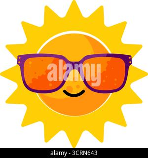 Lustige Sommersonne mit Sonnenbrille Zeichentrickfigur Stock Vektor