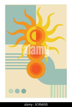 Abstraktes geometrisches Sonnenposter im minimalistischen Stil Stock Vektor