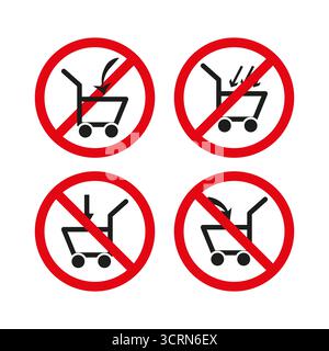 Kein Warenkorbschild. Symbol für verbotenen Wagen. Symbol für Verkaufsverbot. Vektor verbotenes Emblem. EPS 10. Stock Vektor