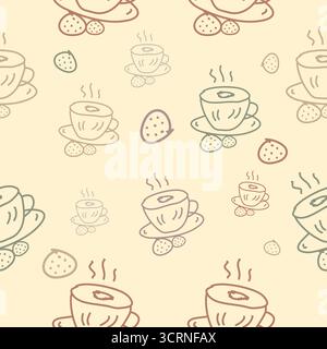 Hand gezeichnete Kaffeetasse und Cookie nahtlose Muster Vektor Hintergrund Stock Vektor