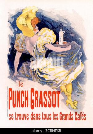 Farblithographie von Jules Chéret zur Förderung des Punch Grassot, einer Alkoholmarke, die jetzt nicht mehr existiert. Stockfoto