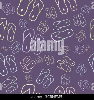 Buntes handgezeichnetes Flip Flops nahtloses Muster auf lila Hintergrund Stock Vektor