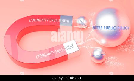 Engagement in der Gemeinschaft, das eine bessere öffentliche Politik anzieht. Stockfoto