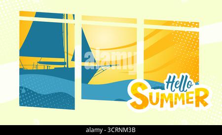Hallo Sommer Segelboot Vektor Illustration Stock Vektor