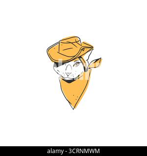 Hand gezeichnete Vektor abstrakte grafische Linie Sammlung mit Doodle nette lustige Cartoon Cowboy Katzen Charaktere in Hut.Vektor Illustration von lustigen Cartoon Stock Vektor