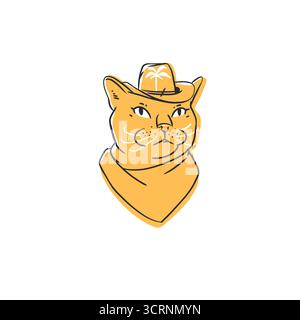 Hand gezeichnete Vektor abstrakte grafische Linie Sammlung mit Doodle nette lustige Cartoon Cowboy Katzen Charaktere in Hut.Vektor Illustration von lustigen Cartoon Stock Vektor