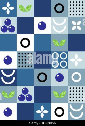 Moderner geometrischer Hintergrund. Abstrakte Natur Blumen, Blätter und Früchte, Früchte. Set von Symbolen in flachem geometrischem minimalistischem Stil. Bauhaus, Botanik. Meer Stock Vektor
