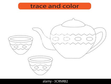 Handschriftenpraxis für Kinder. Zeichnen Sie Linien für Kinder. Umfahrung und Farbe, Färbung. Vektor Stock Vektor