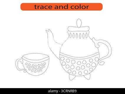 Handschriftenpraxis für Kinder. Zeichnen Sie Linien für Kinder. Umfahrung und Farbe, Färbung. Vektor Stock Vektor