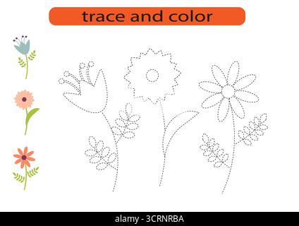 Handschriftenpraxis für Kinder. Zeichnen Sie Linien für Kinder. Umfahrung und Farbe, Färbung. Vektor Stock Vektor
