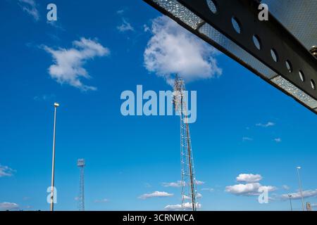 Flutlichter und steht im Swansea Cricket and Football Club Stockfoto