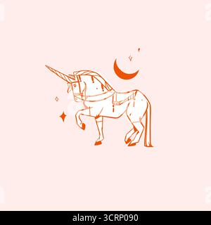 Hand gezeichnete abstrakte Vektor Clipart Illustration Sammlung mit Farbe entzückend niedlich, stilisiert Einhorn Charakter. Trendy moderne Kunst Kinder Design Konzept Stock Vektor