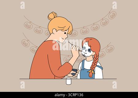 Genießen Sie die festlichen und kreativen Halloween-Gesichtsbemalungen mit Kindern Stock Vektor