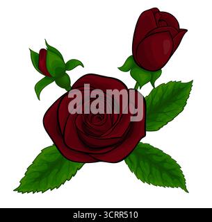 Strauß aus roten Rosen, dekoratives Blumendesign, isoliert auf weiß Stock Vektor