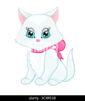 Süßes weißes Kätzchen mit einer rosa Schleife am Hals Stock Vektor