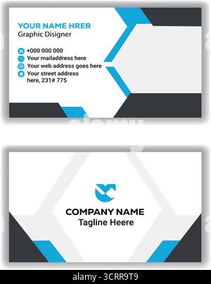Professionelle Corporate Visitenkarte Moderne Visitenkarten-Vorlage in Blau und Schwarz Stock Vektor