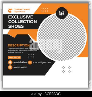 Moderne Schuhe Sale Social Media Post Template stylisches Banner-Design für Schuhe in Orange und Schwarz Stock Vektor