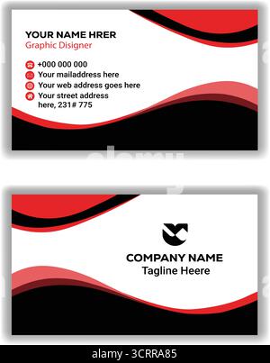 Moderne Corporate Red Visitenkarte professionelle blaue und schwarze Vektorvorlage Stock Vektor