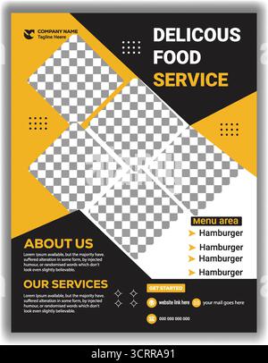 Elegantes Flyer für Gastronomie Schwarzes und gelbes Restaurantplakat Stock Vektor