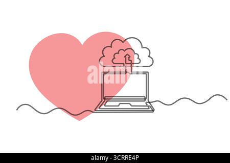 Continuous Line Cloud Computing – Symbol Cloud-Speicher und Datensicherung Stock Vektor