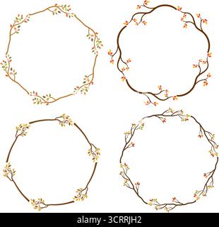 Elegante Herbstkränze mit Baumzweigen für grafisches Design und Einladungen Stock Vektor