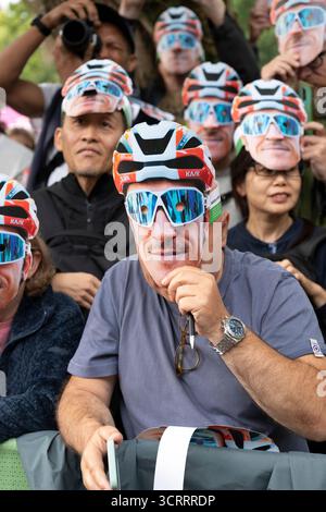 Pontypool, UK SEPTEMBER 06: Fans von Geraint Thomas von GB und Team INEOS Grenadiers vor der 21. Tour of Britain 2025, Stage 5 Pontypool to the Tumble Stockfoto