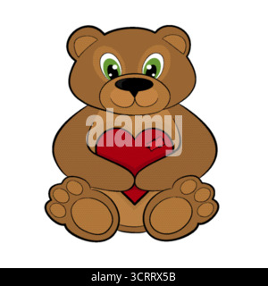 Teddybär mit rotem Herzen Stock Vektor