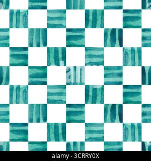 Blaues Karomuster mit Wasserfarben. Vektorkarierter Druck Stock Vektor
