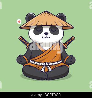 Meditation süßer Panda Samurai mit Schwertern. Vektorabbildung Stockfoto