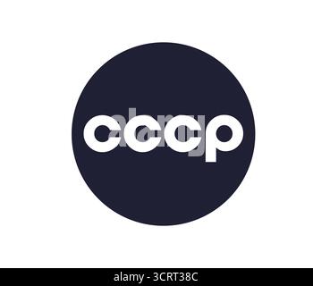 Das Bild zeigt ein kreisförmiges Logo mit dunkelblauem Hintergrund. Der Text "СССР" (kyrillisch für die UdSSR, für die Sowjetunion) Stock Vektor